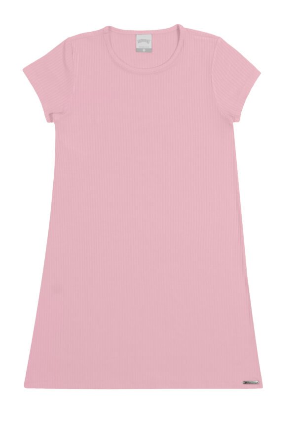 Vestido Manga Curta - Canelado Rosa Primavera