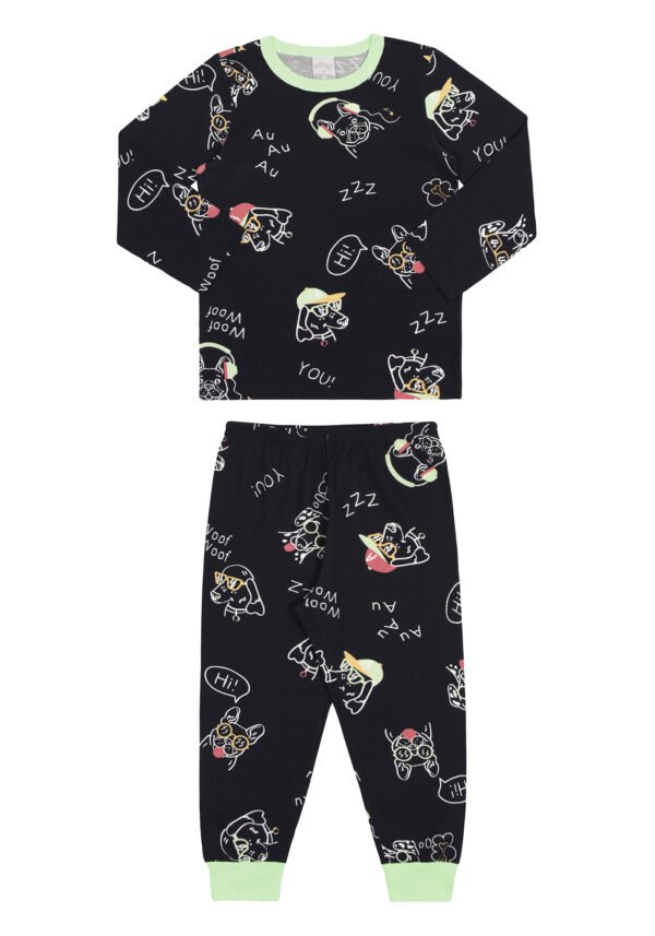 Pijama Meia Malha Penteado - Dogs Preto