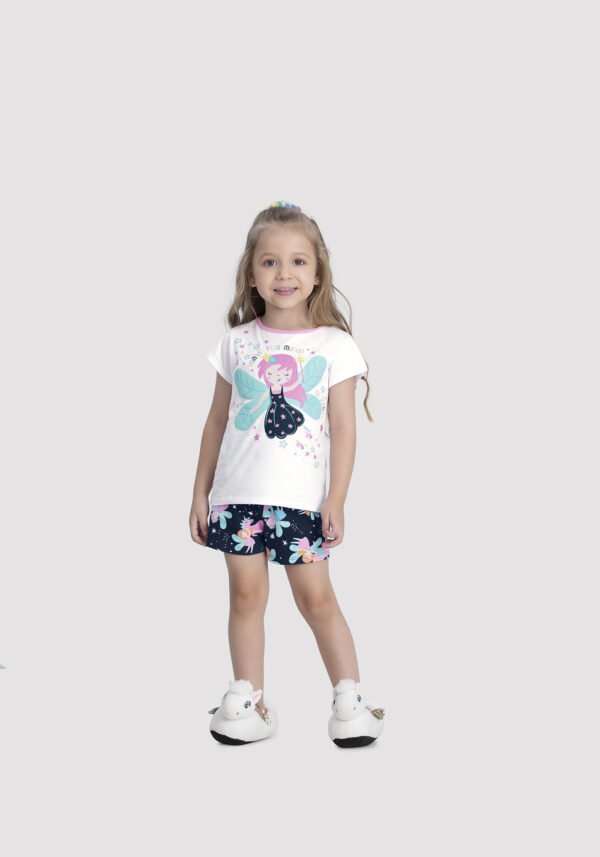Pijama Meia Malha Penteado Manga Curta - Fadas Marinho