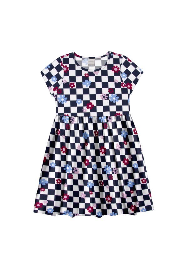 Vestido Manga Curta - Chess Marinho