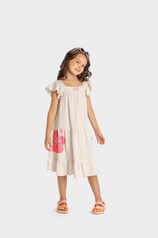 Vestido de Linho Manga Curta Angero Bege