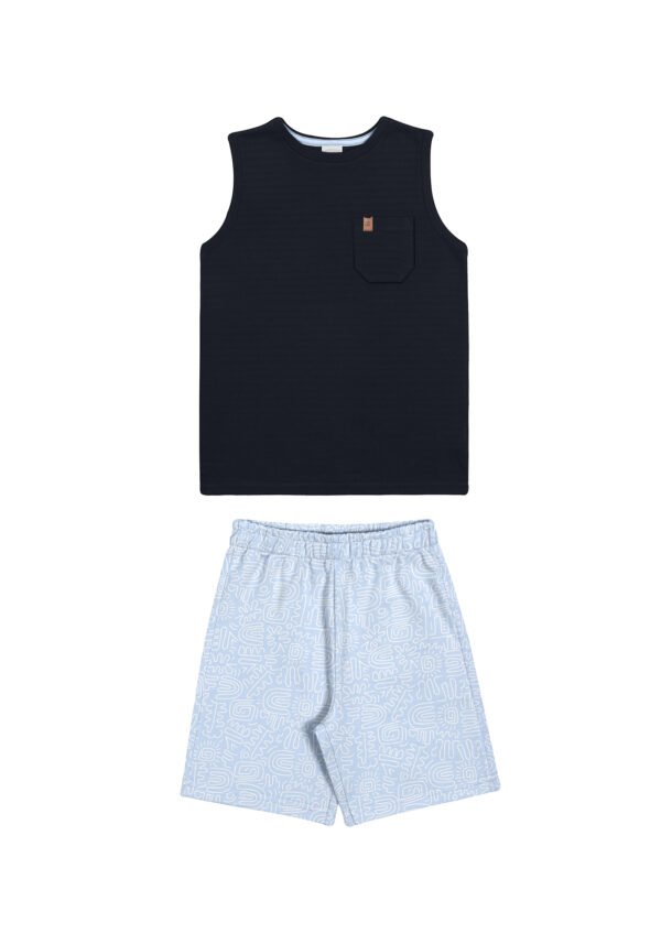 Conjunto Malha New Amsterd Moleton Abstrato Azul